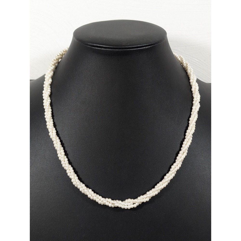 Vintage Faux Pearl Multi Strand Twist Collar Necklace Ivory 18"‎
